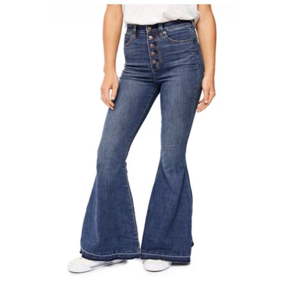 Free People Irreplaceable Flare Button Fly Raw Hem Jeans 27 - Picture 3 of 12